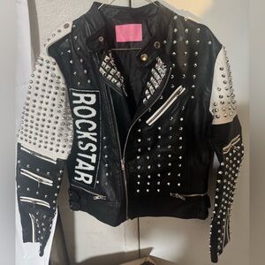 AKIRA Black and White Studded Leather Jacket